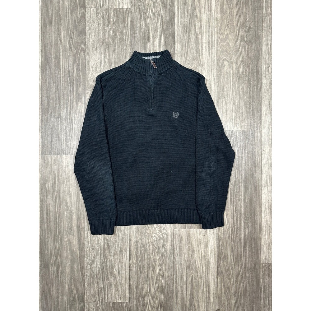 Chaps Mens Navy Blue 100% Cotton Quarter Zip Mock Neck Knit Sweater Size M